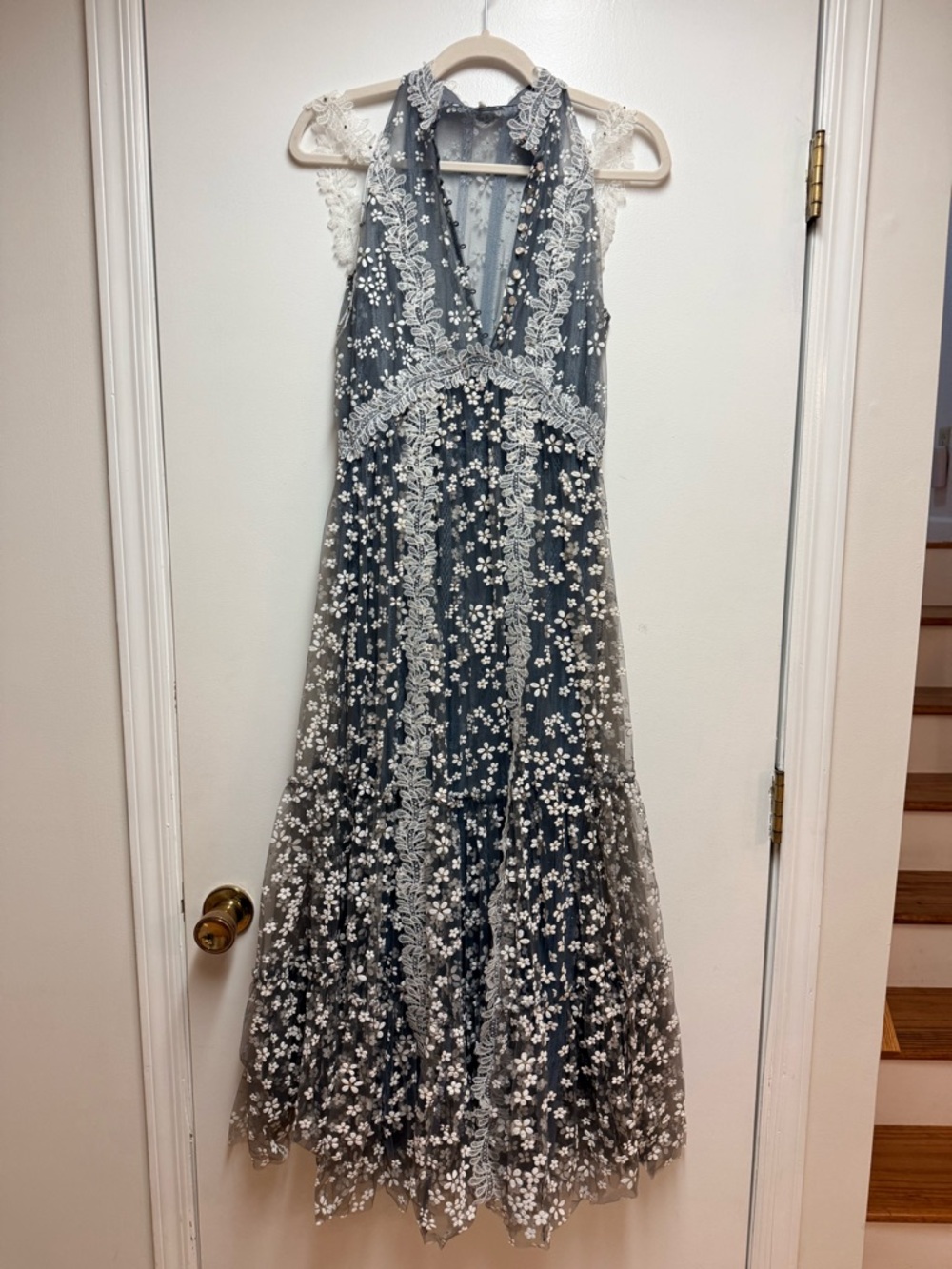 Petty Gray Floral Tulle Lace Halter Prom/Formal Dress